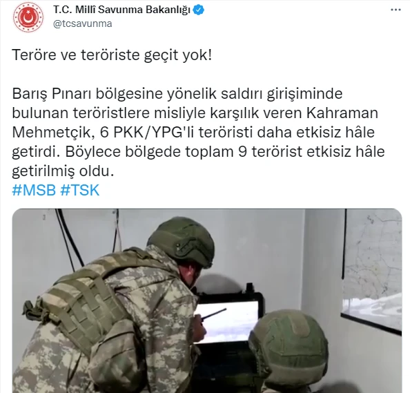 Son dakika! MSB'den teröre bir darbe de Barış Pınarı'nda! 6 terörist öldürüldü